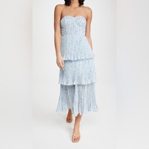 Self Portrait Blue Tiered Midi Dress